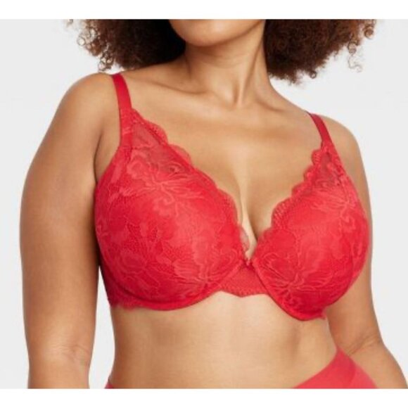 Auden - Women's Lace Plunge Push-Up Bra - Red - 46C - Picture 1 of 9